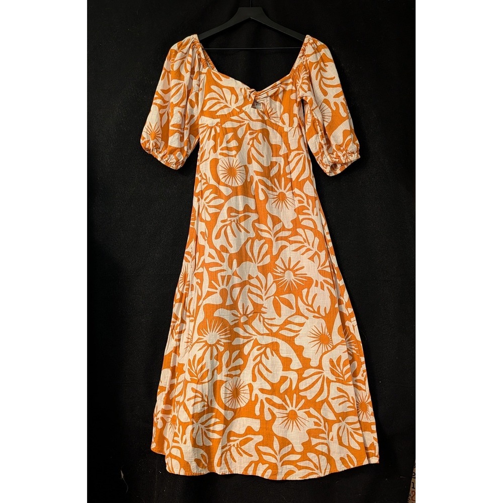 Billabong Medium Tropical Midi Dress Puff Sleeve Smocked Back Linen Look India